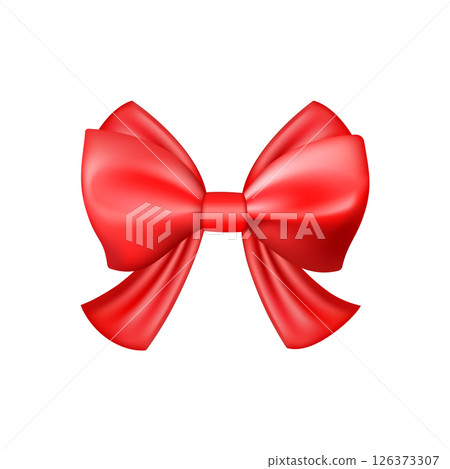 3D Realistic red gift bow. Christmas, birthday and sale decoration. 126373307