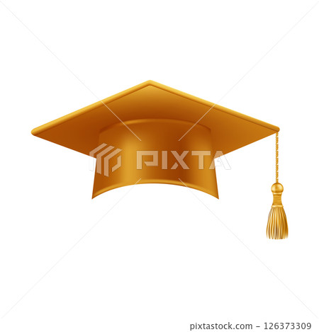 Realistic gold graduate cap. 3D Graduation Doctoral hat. 126373309