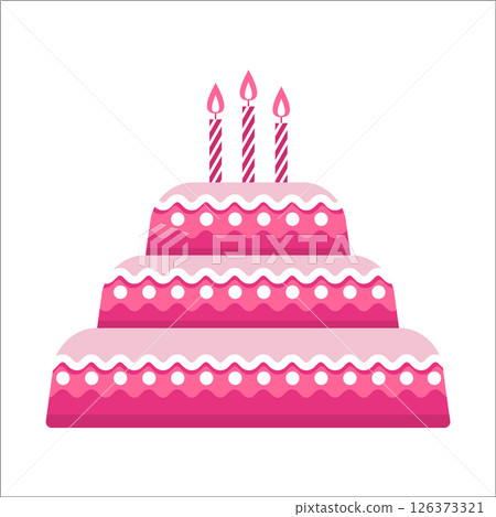 Colorful birthday cake. Three tier cake with decorative frosting 126373321