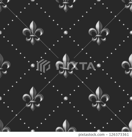 Vector Luxury Fleur-de-Lis Seamless Pattern. Silver Metallic Royal Fleur-de-Lis on Elegant Dark Background. Vintage French Heraldic Fleur-de-Lis Pattern for Wallpaper, Fabric, Digital Paper, Decor Vector Luxury Fleur-de-Lis Seamless Pattern. Silver Metallic Royal Fleur-de-Lis on Elegant Dark Background. Vintage French Heraldic Fleur-de-Lis Pattern for Wallpaper, Fabric, Digital Paper, Decor 126373361