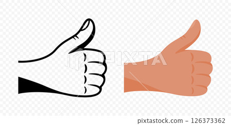 Thumbs Up Vector Set. Positive Thumbs Up Vector Illustration with Outline and Colored Hand. Modern Thumbs Up Vector Symbol for Like, Social Media, Approval, Feedback, Sticker, Web, App Design, Review 126373362
