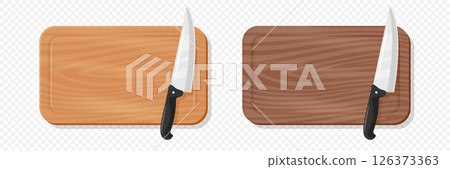 Wooden Cutting Board with Meat Cleaver, Vector Illustration. Kitchen Chopping Board for Food Preparation. Butcher Knife for Meat Cutting. Kitchenware for Cooking, Culinary Tool for Restaurants 126373363