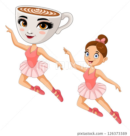 Cartoon ballet dancer ballerina with cappuccino 126373389