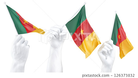 Hand holding flag of Cameroon. Isolated 3d Rendering Hand holding flag of Cameroon. Isolated 3d Rendering 126373832