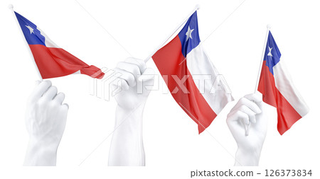 Hand holding flag of Chile. Isolated 3d Rendering 126373834