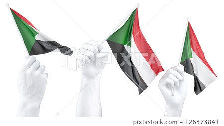 Hand holding flag of Sudan. Isolated 3d Rendering Hand holding flag of Sudan. Isolated 3d Rendering 126373841