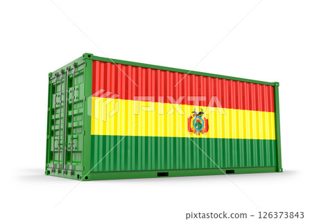 Bolivian flag painted on cargo container representing international trade and transportation. 3D Rendering 126373843