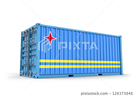 Aruba flag painted on cargo container representing international trade and shipping. 3D Rendering 126373848