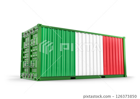 Italian flag on freight container representing international trade and shipping. 3D Rendering 126373850