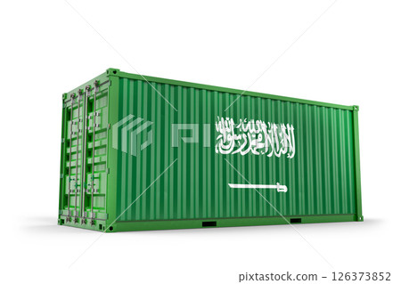 Saudi Arabian flag on freight shipping container. 3D Rendering 126373852