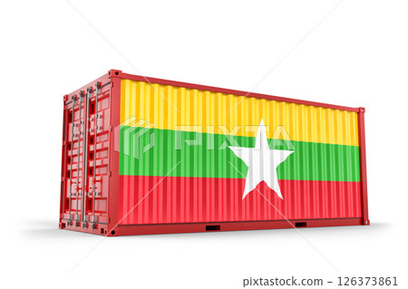 Cargo container with Myanmar flag showing international trade and freight transport. 3D Rendering 126373861