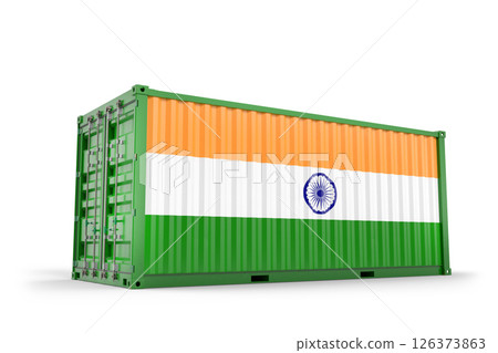Cargo container showing Indian flag representing import export or international trade. 3D Rendering 126373863