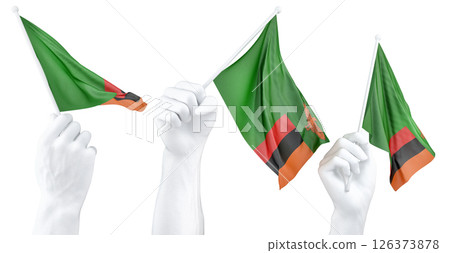 Hand holding flag of Zambia. Isolated 3d Rendering 126373878