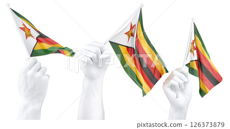 Hand holding flag of Zimbabwe. Isolated 3d Rendering Hand holding flag of Zimbabwe. Isolated 3d Rendering 126373879