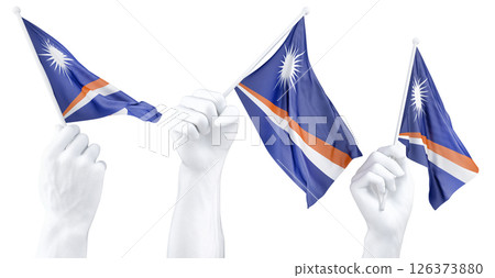 Hand holding flag of Marshall Islands. Isolated 3d Rendering Hand holding flag of Marshall Islands. Isolated 3d Rendering 126373880