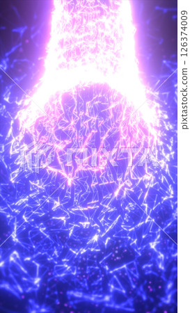 Vibrant violet and blue light grid forming an abstract digital network of glowing triangular connections and points Vibrant violet and blue light grid forming an abstract digital network of glowing triangular connections and points 126374009