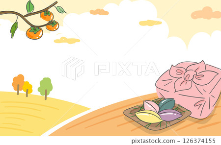 Autumn and Chuseok scenery with songpyeon and gift bundles 126374155