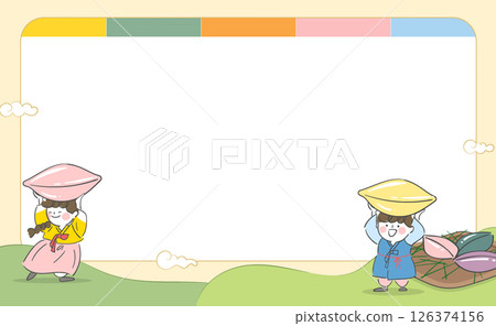 An empty frame illustration with children holding songpyeon 126374156