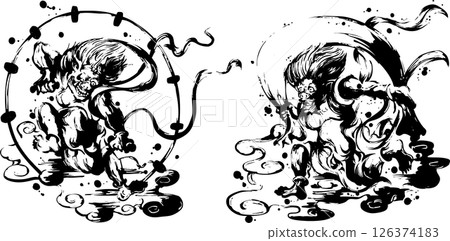 Ink painting of the wind god and thunder god 126374183