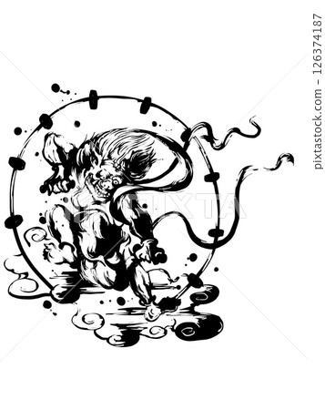 Ink painting of the god of thunder Ink painting of the god of thunder 126374187