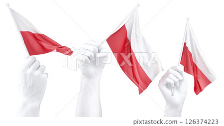 Hand holding flag of Poland. Isolated 3d Rendering Hand holding flag of Poland. Isolated 3d Rendering 126374223