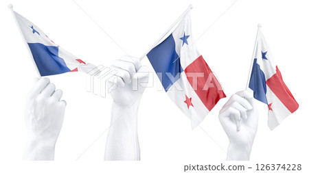 Hand holding flag of Panama. Isolated 3d Rendering Hand holding flag of Panama. Isolated 3d Rendering 126374228