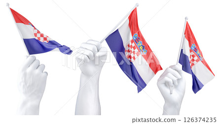 Hand holding flag of Croatia. Isolated 3d Rendering 126374235