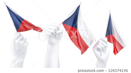 Hand holding flag of Czech Republic. Isolated 3d Rendering Hand holding flag of Czech Republic. Isolated 3d Rendering 126374236