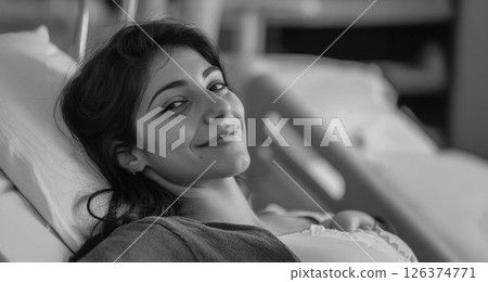 New Mother Holding Her Newborn Baby in a Hospital After Childbirth.Generated image 126374771