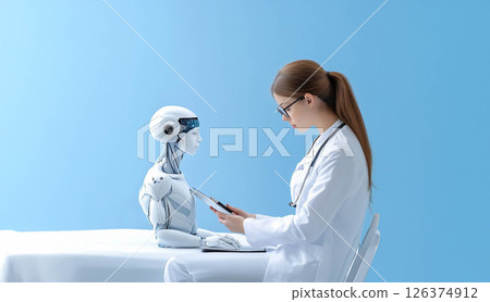 Doctor using artificial intelligence to analyze patient health data for accurate diagnosis. Generated image 126374912