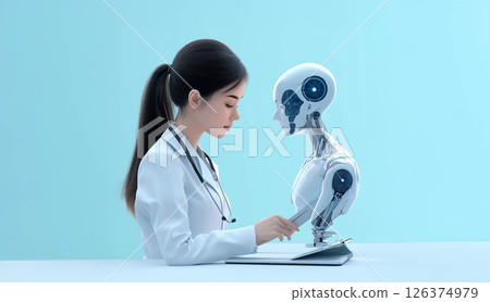 Doctor using artificial intelligence to analyze patient health data for accurate diagnosis. Generated image 126374979