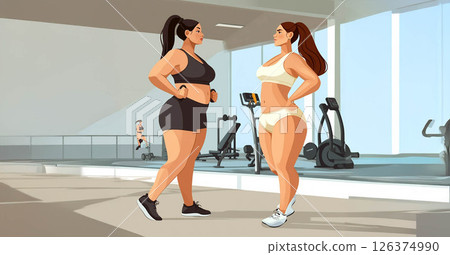 Plus size woman lifting dumbbells and training indoors at the gym, showcasing strength and determination. Generated image 126374990