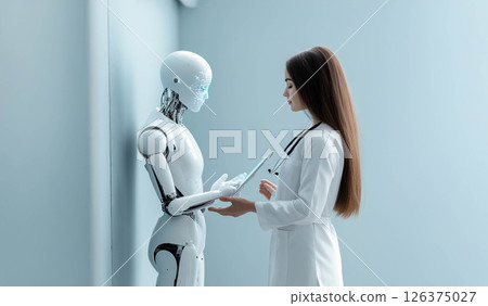 Doctor using artificial intelligence to analyze patient health data for accurate diagnosis. Generated image 126375027