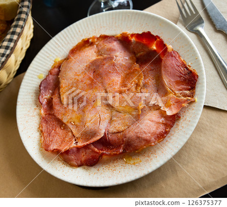 Sliced galician style lacon served on plate Sliced galician style lacon served on plate 126375377