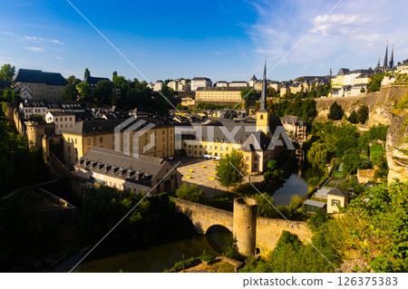 Grund quarter in center of Luxembourg City overlooking Neumunster Abbey 126375383
