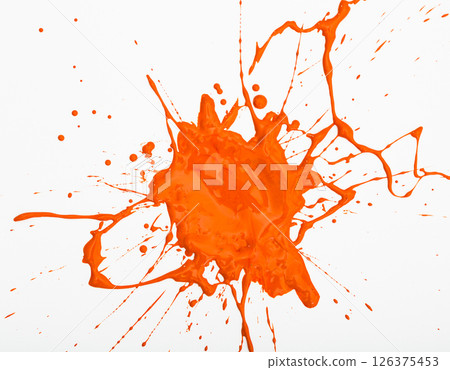 Orange acrylic paint blot 126375453