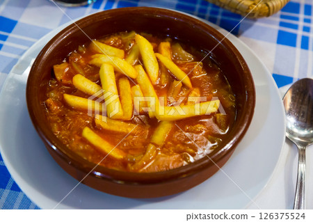 Stewed tripe (Callos) with potatoes 126375524