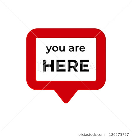 Red map pin icon with you are here text in bold black typeface Red map pin icon with you are here text in bold black typeface 126375737