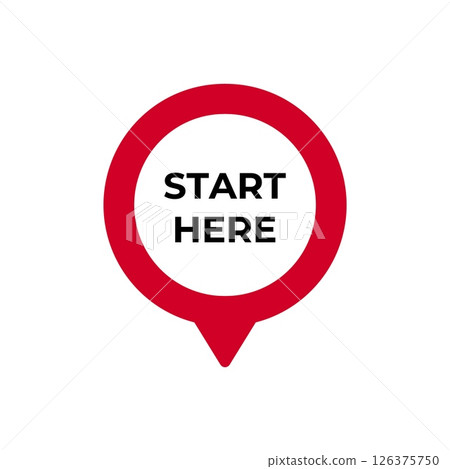 Red pin with start here label symbolizing beginning or direction for new journey Red pin with start here label symbolizing beginning or direction for new journey 126375750