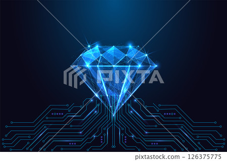 Virtual value and blockchain asset symbolized by glowing diamond, vector illustration 126375775