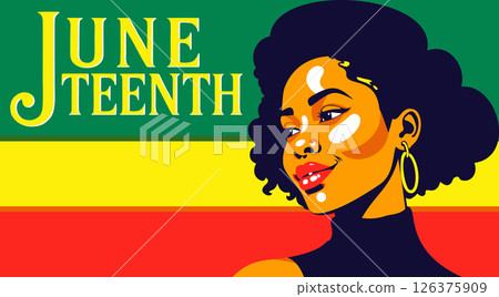 Juneteenth. Freedom day. Annual american holiday, celebrated in June 19. African-American history. Pop art vector poster with young black independent woman 126375909