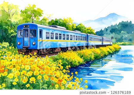 Train running rape field Train running rape field 126376189