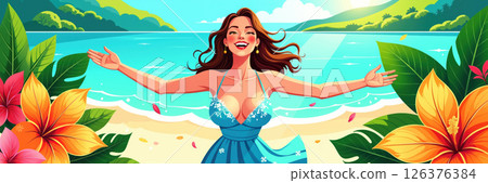 Joyful beach scene. 126376384