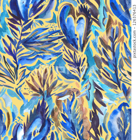 Bright colorful abstract pattern with oraganic shapes and nature elements. Hand drawn illustration Bright colorful abstract pattern with oraganic shapes and nature elements. Hand drawn illustration 126376413