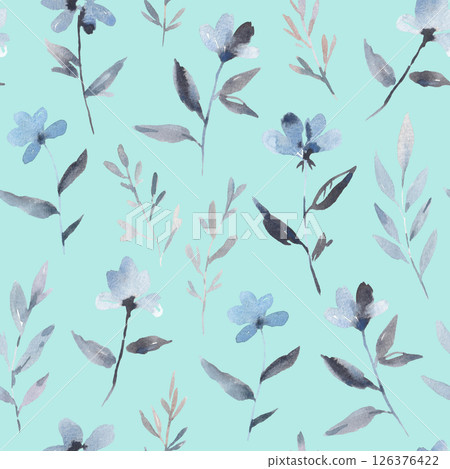 Watercolor seamless pattern with blue indigo floral elements. Artistic print for design and textile. Watercolor seamless pattern with blue indigo floral elements. Artistic print for design and textile. 126376422