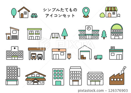 Simple eco-colored building and cityscape icon set 126376903