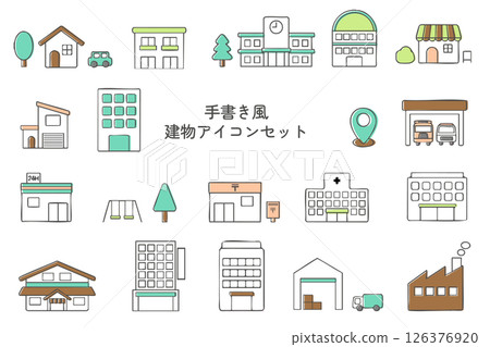 簡單的生態色建築插圖集 簡單的生態色建築插圖集 126376920