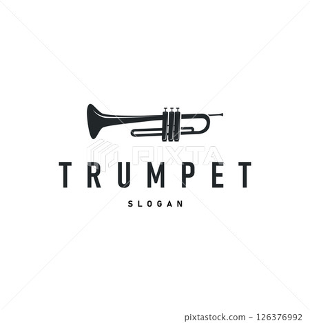 trumpet logo concept design wind musical instrument template illustration music melody with black silhouette simple trumpet symbol templet icon trumpet logo concept design wind musical instrument template illustration music melody with black silhouette simple trumpet symbol templet icon 126376992