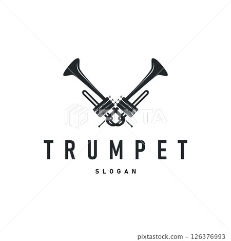 trumpet logo concept design wind musical instrument template illustration music melody with black silhouette simple trumpet symbol templet icon trumpet logo concept design wind musical instrument template illustration music melody with black silhouette simple trumpet symbol templet icon 126376993