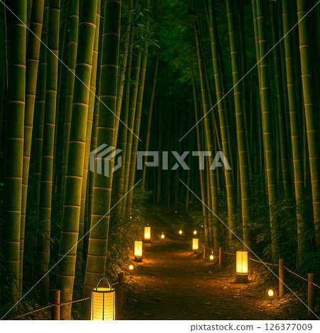 夜晚竹林裡的夢幻燈光 126377009